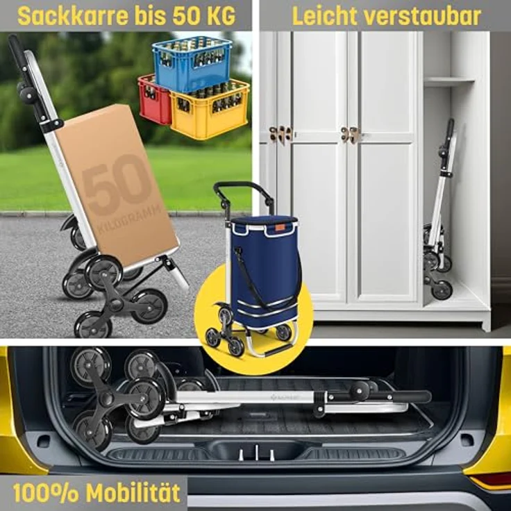 KESSER® Einkaufstrolley Treppensteiger, 56L Kühlfach, belastbar bis 50kg, klappbar, 3in1 Trolley Sackkarre & Umhängetasche, Navyblau – Bild 3