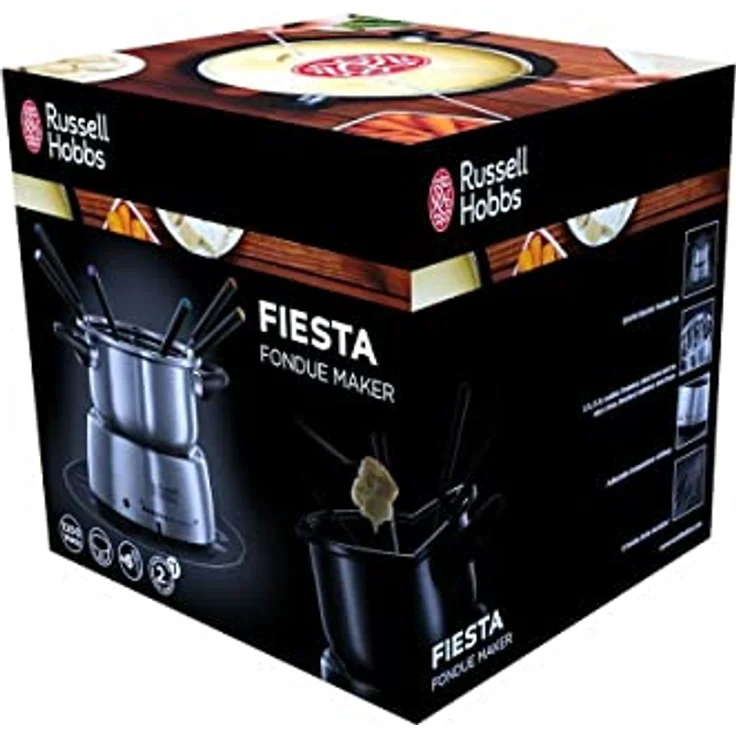 Russell Hobbs Fondue Set Fiesta Käsefondue, Schokofondue oder Öl-Fondue, 6 Gabeln, spülmaschinenfester Edelstahl-Topf, 1200 Watt, elektrisches Fondueset 22560-56 – Bild 3