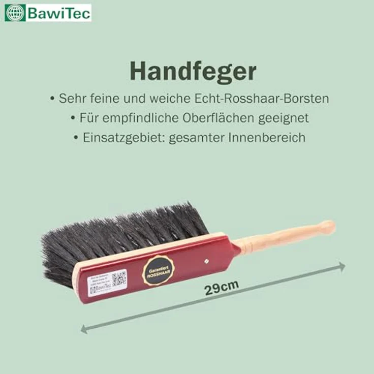 BawiTec Kehrgarnitur aus Rosshaar, Handfeger und Kehrschaufel Set für glatte Böden, sanfte Borsten, langlebiges Buchenholzgestell – Bild 5