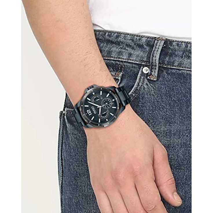 HUGO Multi Zifferblatt Quarz Uhr für Herren, Sportkollektion mit blauem Edelstahlarmband, 46 mm Gehäuse, 5 bar wasserabweisend, IP-beschichtet - 1530194 – Bild 4