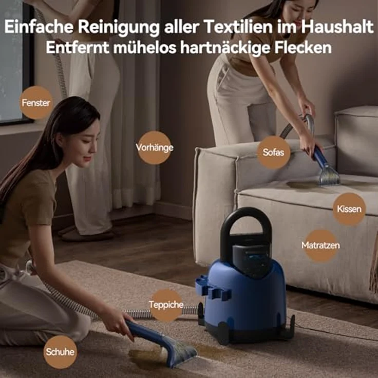 Deerma DEM-BY200 2-in-1 Dampfreiniger und Staubsauger, 900W Leistung, 5 Spezialbürsten - Für Tiefenreinigung von Hartböden und Textilien – Bild 5