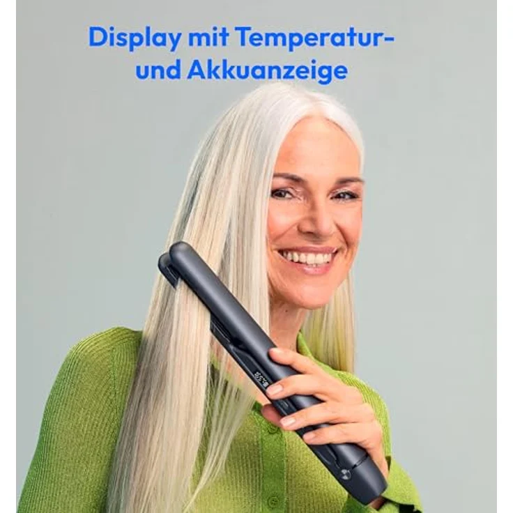 MEDION Glätteisen HS2 (kabellos, Display, 5 regelbare Hitzestufen, 165° bis 210°, breite flexible Keramik - Turmalin Heizplatten, Silikon Schutzhülle, Temperatursensor, Haarglätter) schwarz – Bild 5