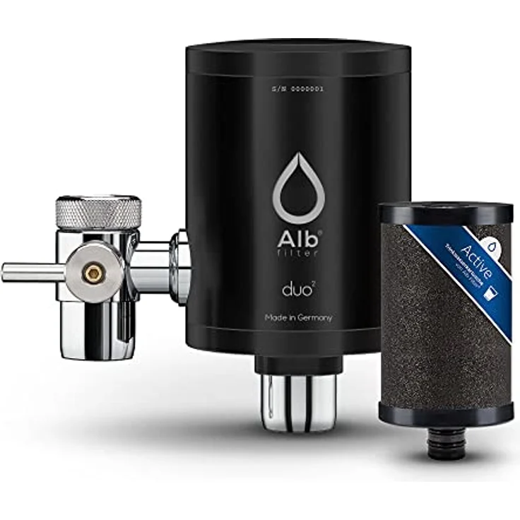 Alb Filter® Duo Active, Trinkwasserfilter Set mit Edelstahl-Gehäuse und Kartusche, filtert Schadstoffe, Chlor, Blei, Pestizide, Mikroplastik, Schwarz, Made in Germany – Bild 1