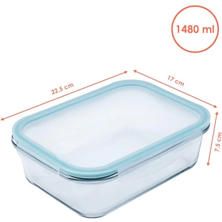 Spetebo 1.04 Glas Auflaufform mit Kunststoff Deckel, 1480 ml, transparent/mint, mikrowellen- und backofen geeignet, inkl. luftdichtem Silikonring – Bild 2