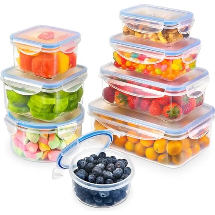 YASHE Frischhaltedosen Set SE-16PCS, 16-teilig mit 8 Behältern (0,24 - 1,5 L) und Deckeln, luftdicht und mikrowellengeeignet, BPA-frei