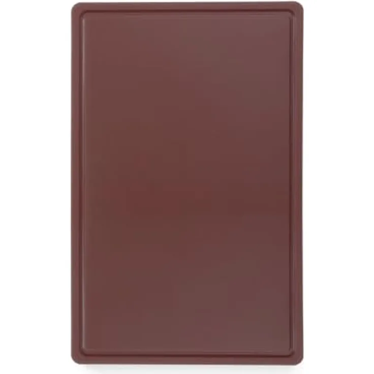 HENDI Schneidbretter, HACCP, Beidseitig nutzbar, eine Seite glatt-eine Seite mit Saftrille, für Braten, GN 1/1, 530x325x(H)15mm, HDPE 500 Kunststoff, braun