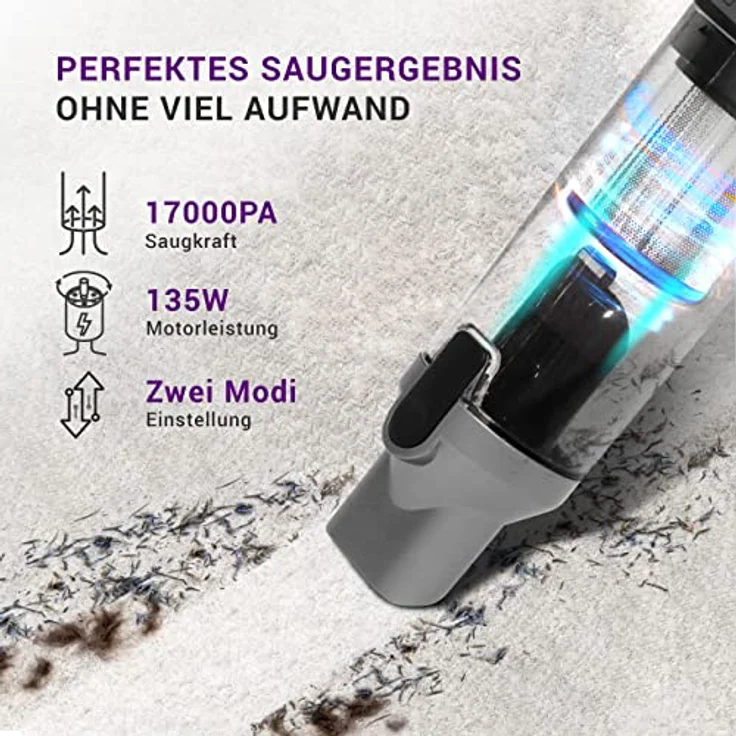 LEBENLANG Kabelloser Handstaubsauger 17000PA - Inkl. USB-C Ladekabel & Stecker I Starker Lithium Ionen Akku I Auto Staubsauger Handsauger beutellos Tierhaare I Hand Handheld Vacuum Cleaner – Bild 4