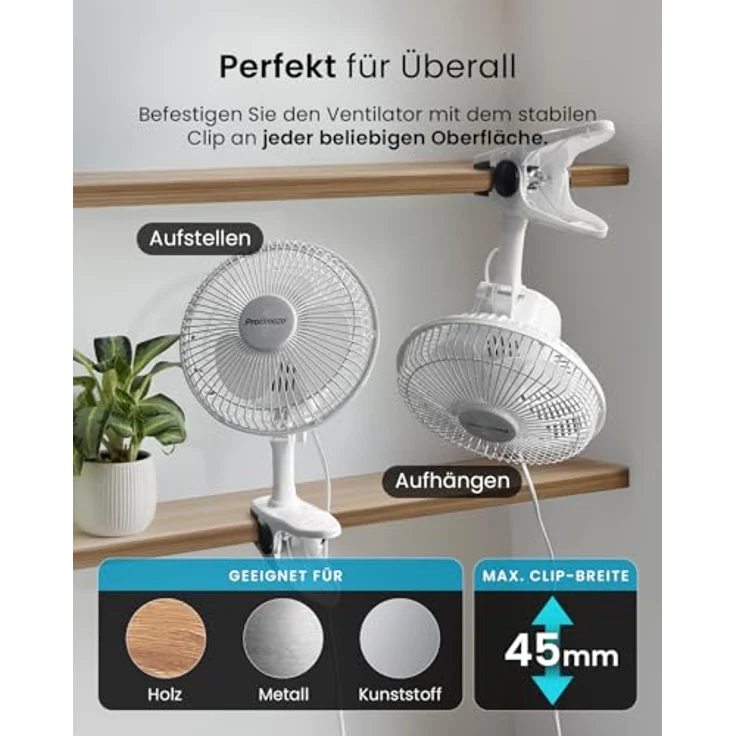 Pro Breeze Mini Ventilator mit Clip, 20 cm, leise, 2 Geschwindigkeitsstufen, 360° Rotation, ideal für Schreibtisch, Schlafzimmer und Growbox – Bild 4