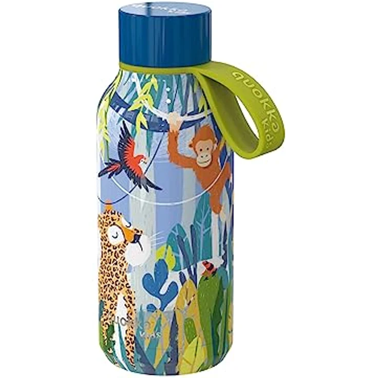 Quokka KIDS SOLID JUNGLE, Thermoflasche mit Edelstahl-Aufhänger, doppelwandige Vakuumisolierung, 330 ml, BPA-frei – Bild 1
