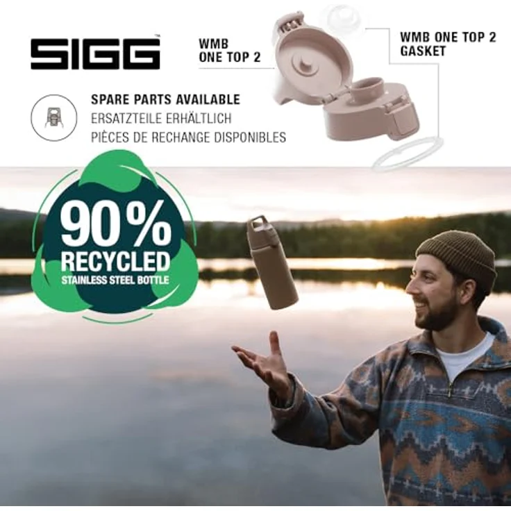 SIGG Shield Therm One Dusk, Isolierte Trinkflasche 0,5L, kohlensäurehaltig, auslaufsicher, spülmaschinenfest, BPA-frei, 90% recycelter Edelstahl, warmes Grau – Bild 4