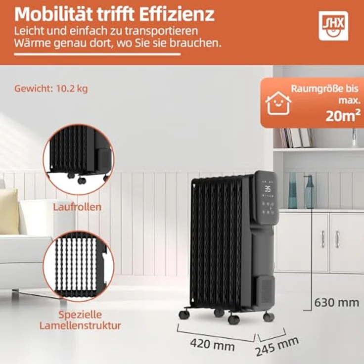 SHX SHXORA20W Öl-Radiator mit Wifi Steuerung 2000 Watt, weiß - Heizgerät mit 3 Heizstufen und Boost-Funktion – Bild 7