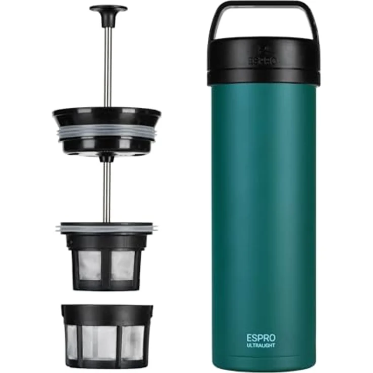 ESPRO Reise French Press Ultralight Mini Coffee Maker mit Thermo-Funktion, 475ml, grün – Bild 1