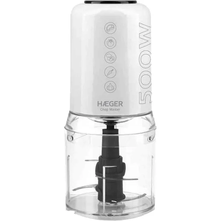 Haeger Chop Master, 0,5 l Standmixer aus Edelstahl, Weiß, 500 W, zwei Geschwindigkeitsstufen