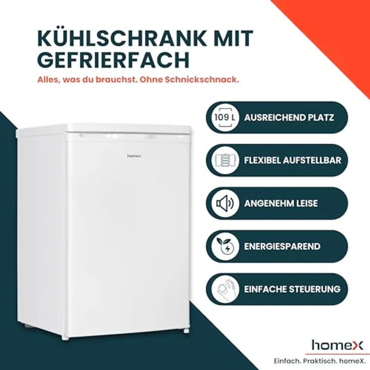 homeX CS1091E-W Kühlschrank mit Gefrierfach, Mini Kühl-Gefrierkombination 109 Liter, freistehend, 4-Sterne Gefrierfach, weiß – Bild 2