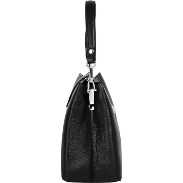 Cluty Umhängetasche, echt Leder, Made in Italy, schwarz, 21 cm x 25 cm x 13 cm, abnehmbarer Schultergurt – Bild 5