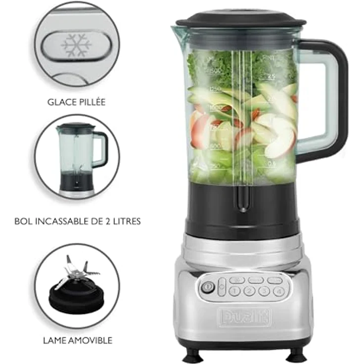 Dualit VortecS® Elektrischer Mixer, 2 L Smoothie & Suppenmaschine mit 7 Stufen, Bruchsicher, Ice Crush Funktion, Chromplatte ABS, Anti-Prallfunktion – Bild 2