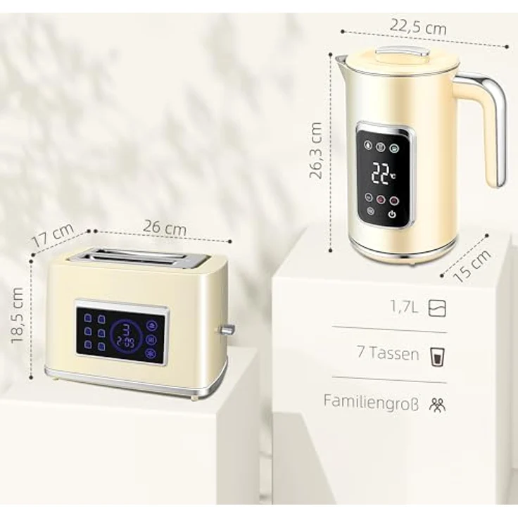 HOMCOM Toaster und Wasserkocher-Set, 1.7 L, 2200 W, 2-Schlitz-Toaster mit LED-Touchscreen, Cremeweiß – Bild 7