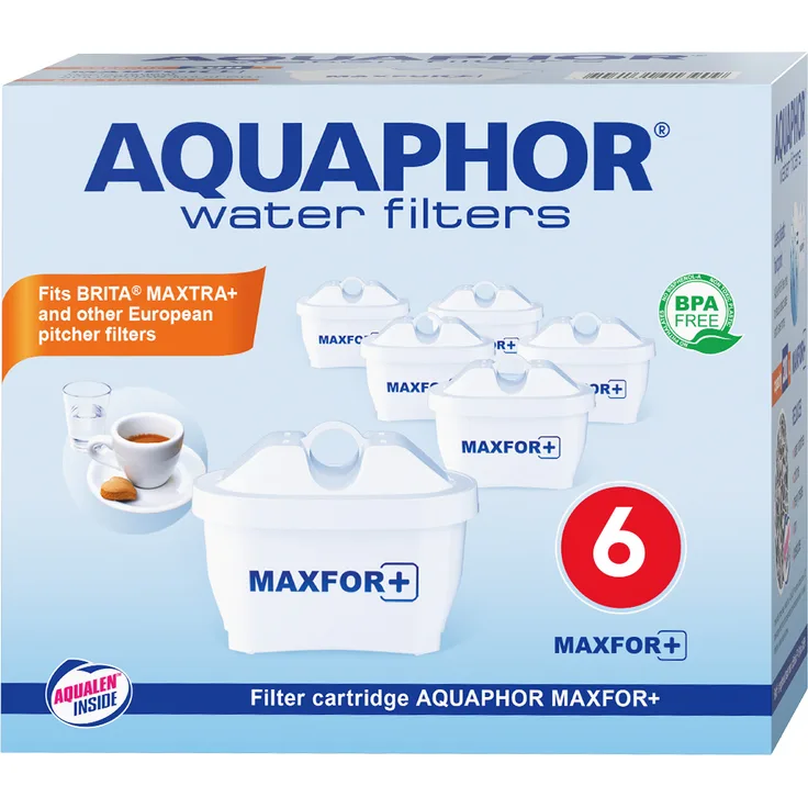 Aquaphor 6x MAXFOR+ Wasserfilter-Filterkartuschen mit AQUALEN Technologie, 200l Kapazität zur Reduktion von Kalk und Schadstoffen