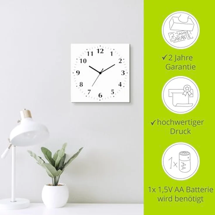 ARTLAND Wanduhr ohne Tickgeräusche Alu Funkuhr 30x30 cm Quadratisch Lautlos 12 Ziffern Farbig Schlichtes Design Weiß S7KH – Bild 3