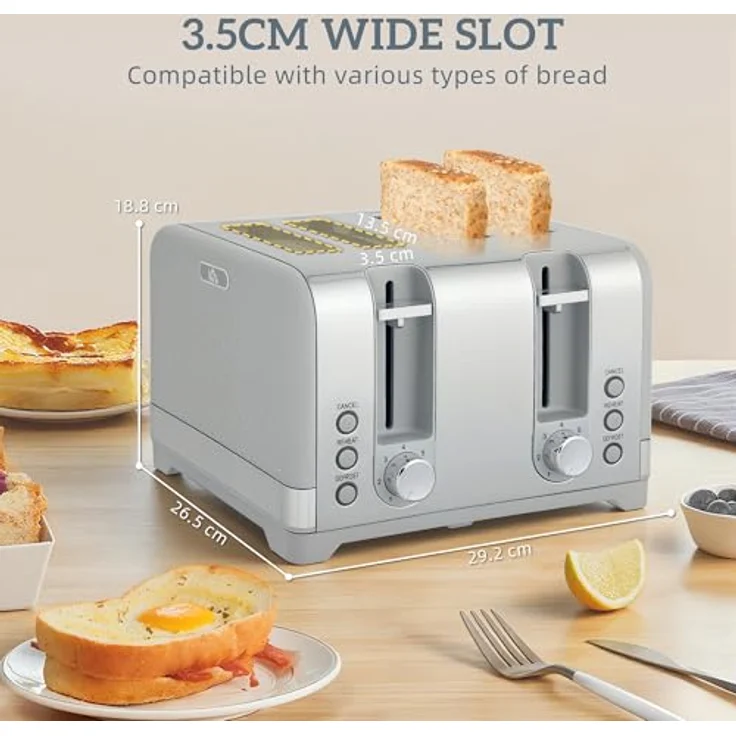 HOMCOM Wasserkocher Toaster Set, 1,7L Wasserkocher 2200W und 4-Scheiben Toaster in Mattgrau mit polierten Akzenten – Bild 9