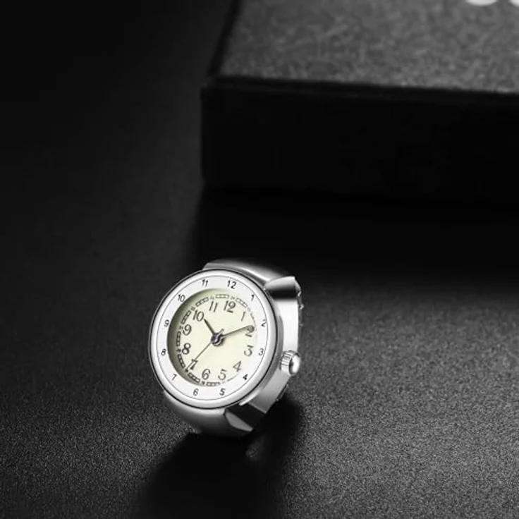 JewelryWe Fingeruhr Ringuhr, Damen Edelstahl mit elastischem Stretchband, große Zahlen, analoges Quarzwerk, Silber – Bild 2