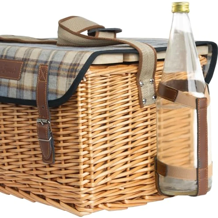 CampFeuer Picknickkorb für 4 Personen, 25-teiliges Geschirr-Set mit Weidenkorb und Serviertisch, naturfarben – Bild 5