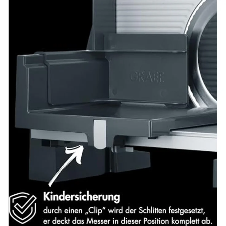 Graef G50 Sliced Kitchen Allesschneider, 170W, Metall, 170 mm Wellenschliffmesser, Messerabdeckplatte aus Kunststoff, grau – Bild 6