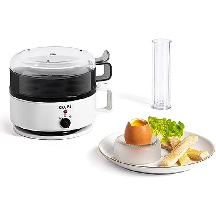 Krups Ovomat Super Eierkocher, Für bis zu 7 Eier, Koch- und Warmhaltefunktion, Inkl. Wasser-Messbecher mit Eierstecher, Signalton, BPA-frei, EG230115