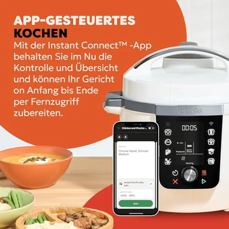 Instant Pot Pro 112-0001-01-EU, Multikocher 10-in-1 mit 1200 W, 5.7 l Schüssel, Farbe Coconut White – Bild 5