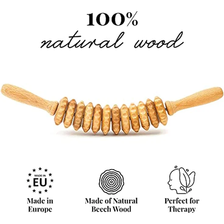 Tuuli Accessories Anti Cellulite Massage Massagegerät Massageroller Roller mit Griff Oberschenkel Maderotherapie aus Holz, Naturbuchenholz, Maderotherapie-Effekt – Bild 4