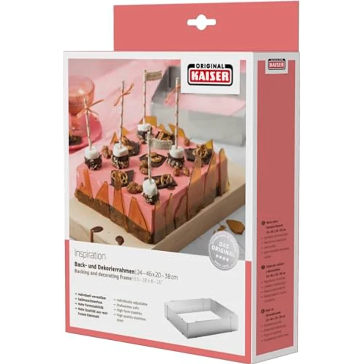 Kaiser Ptisserie Dekorierrahmen, ausziehbar, 24-46 x 20- 38 x 6 cm, Backrahmen verstellbar eckig, Edelstahl, spülmaschinengeeigent – Bild 4