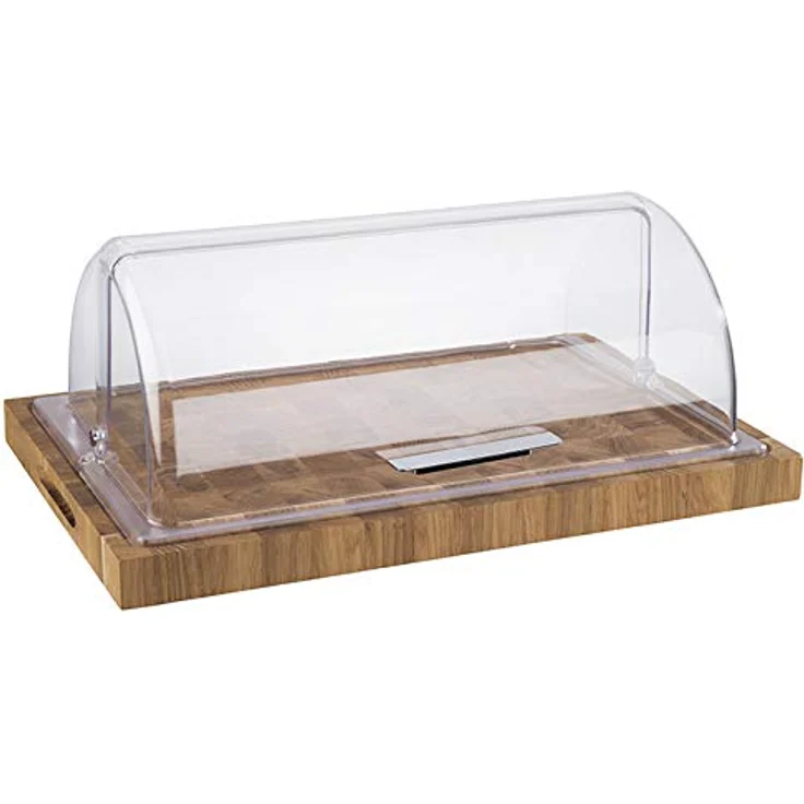 APS APS 806 Schneidbrett - Käsebrett aus geöltem Eichenholz, B x T x H: 58 x 37,5 x 4,5 cm, mit Saftrinne, Antirutsch-Füßchen und Griffmulden, Naturfarben – Bild 3