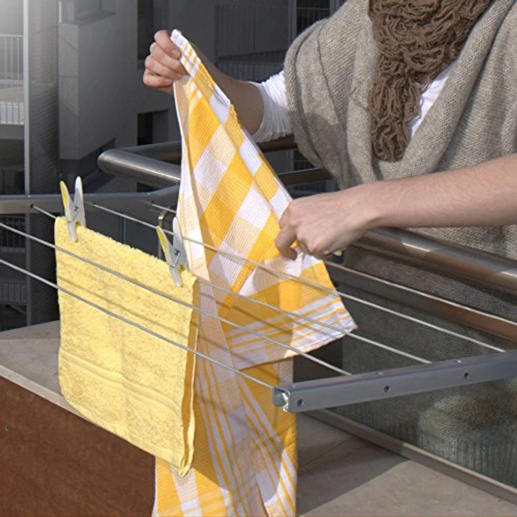 Sauvic 89425 - Wäscheständer für Geländer, grau, anpassungsfähiger und klappbarer – Bild 3