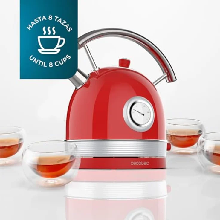Cecotec Thermosense 420 Wasserkocher, 1,8 Liter, 2200 W, Temperaturanzeige, Vintage Light Red, Edelstahl, 360° drehbare Basis – Bild 4