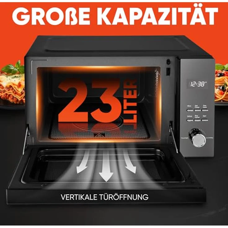 ProfiCook PC-MWG 1204 Mikrowelle mit Grill, 23 Liter Garraum, 800 Watt, Standgerät, doppelverglaste Vertikal- Tür mit hochwertigem Edelstahlgriff – Bild 5