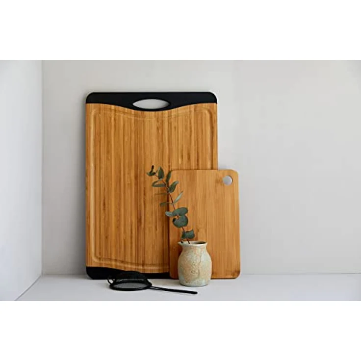 Wenko Schneidebrett Bambus Anti-Rutsch L - Küchenbrett, Schneidbrett mit Saftrille und Griff, klingenschonend, Bambus, 39,5 x 1,5 x 28 cm, braun – Bild 7