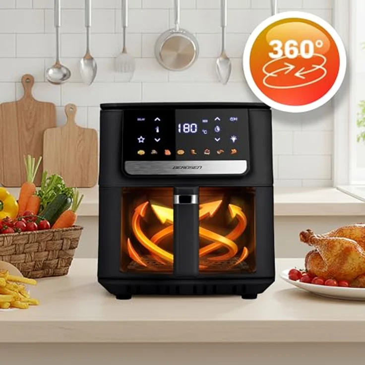 Berdsen Heißluftfritteuse BD-662, 1700 Watt, 6,5 Liter, 8 voreingestellte Programme, Schwarz – Bild 3