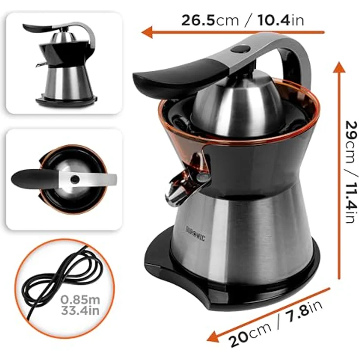 Duronic JE304 Saftpresse elektrisch 300W, Zitronenpresse 400ml, Zitruspresse 2 Kegel, hohe Saftgewinnung, Edelstahl Fruchtpresse mit Sieb, Citrus juicer - Orangensaftpresse – Bild 2