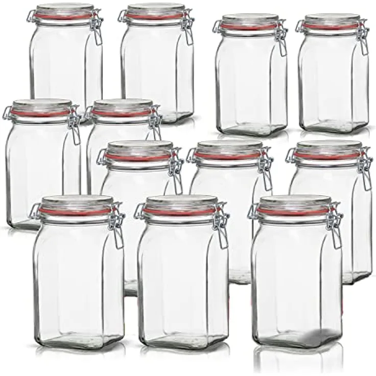 BigDean Einmachglas 12x Vorratsgläser 1,1L Deckel & Bügelverschluss Made in Germany, Glas, (12-tlg) Transparent