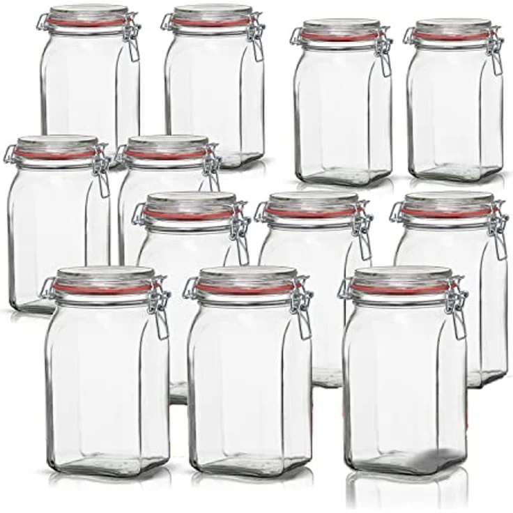 BigDean Einmachglas 12x Vorratsgläser 1,1L Deckel & Bügelverschluss Made in Germany, Glas, (12-tlg) Transparent – Bild 1