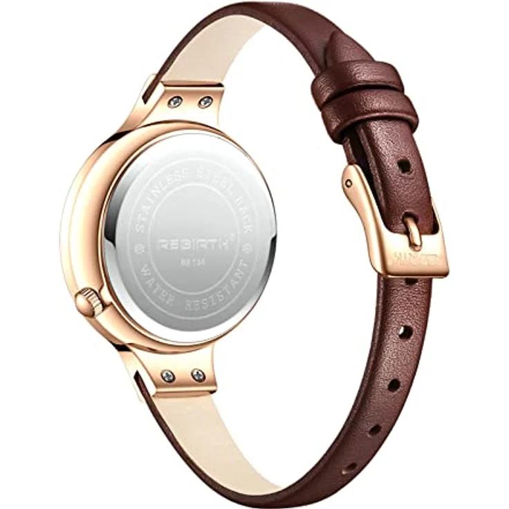 JewelryWe Damen Analog Quarz Uhr, 30m wasserdicht mit braunem Echtlederarmband und Blumenmotiv – Bild 3