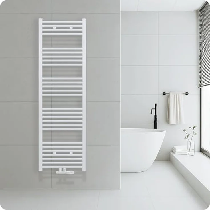 Belrad® Badheizkörper, Handtuchheizkörper aus Qualitätsstahl, weiß pulverbeschichtet, wandmontagefähig, wasserbetrieben, 6 Anschlussmöglichkeiten – Bild 1