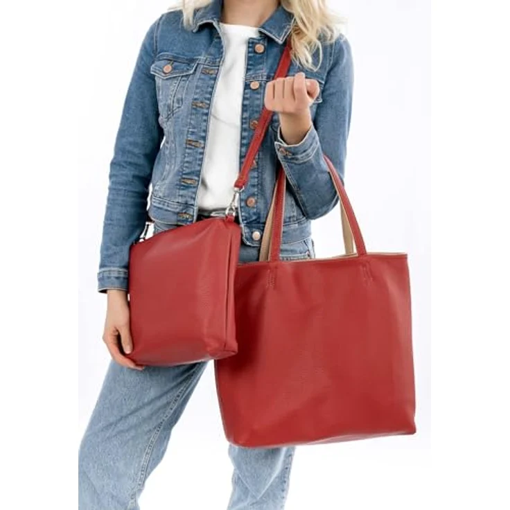 EMILY & NOAH Shopper E&N Eva, handliche Einkaufstasche aus Feinsynthetik mit längenverstellbarem Umhängeriemen, zweifarbig, Echtleder-Optik – Bild 4