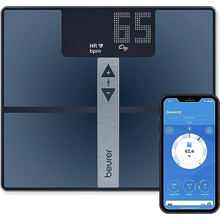 Beurer BF 980 Diagnosewaage mit WIFI und Bluetooth, Analyseaufzeichung und grafische Auswertung der Körperwerte per App, Herzfrequenz-Messung, wiederaufladbarer Akku – Bild 1