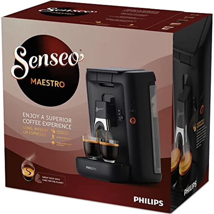 Philips Senseo Maestro Kaffeepadmaschine mit Kaffeestärkewahl und Memo-Funktion, 1,2 Liter Wasserbehälter, Grünes Produkt, Farbe: Schwarz (CSA260/60) – Bild 5