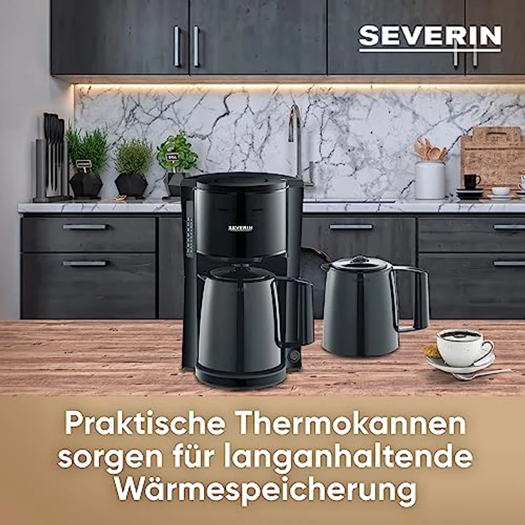 SEVERIN Filterkaffeemaschine mit 2 Thermokannen, Kaffeemaschine für bis zu 8 Tassen je Kanne, Filtermaschine mit 2 Isolierkannen, schwarz, KA 9307 – Bild 3