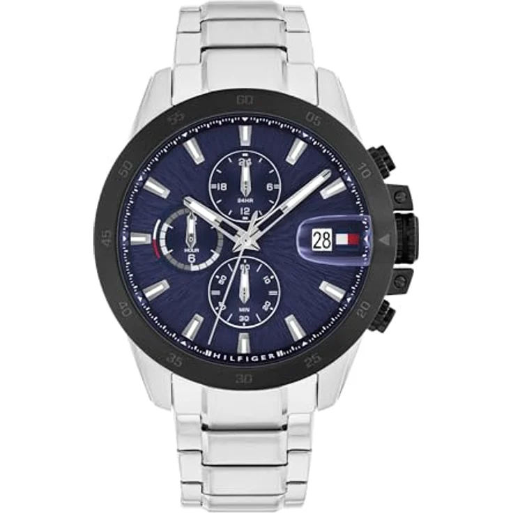 Tommy Hilfiger 1792198, Herrenarmbanduhr mit Dual-Time-Funktion, silbernes Edelstahlarmband und dunklem Zifferblatt – Bild 1