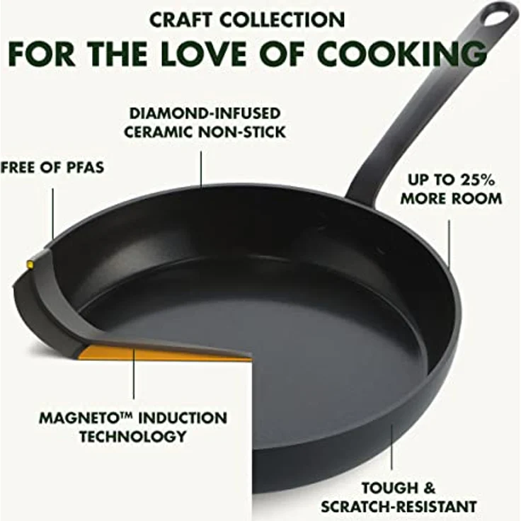 GreenPan Craft Hartanodisierte gesunde keramische Antihaft-Bratpfanne 28 cm, PFAS-frei, induktionsgeeignet, spülmaschinenfest, backofenfest, Schwarz – Bild 4