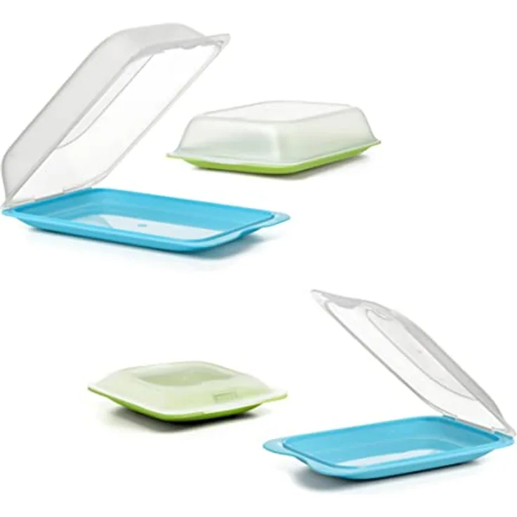 TATAY Set mit 4 Aufschnittbox Fresh, 2 MAXI und 2 MINI, BPA-frei, wiederverwendbar, Stapelbar, Spülmaschinen- und Mikrowellenfest, Farben Grün und Blau
