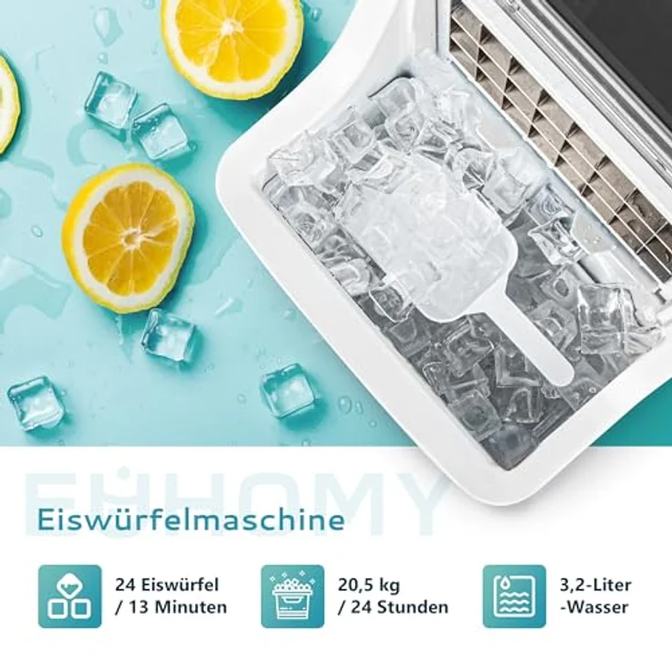 EUHOMY Edelstahl Eiswürfelmaschine, 24 kg Tagesleistung, 24 perfekte eiförmige Eiswürfel in 13 Minuten, selbstreinigend – Bild 3